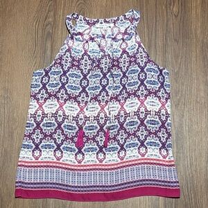 Rose & Olive Multicolor Sleeveless Blouse Size M Tassel Tie Boho Tank Top